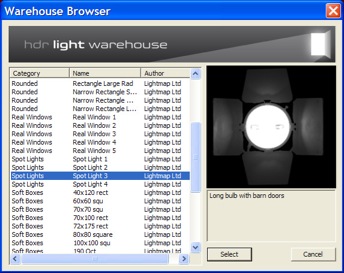 HDR Light Studio 1.5 Warehouse Browser