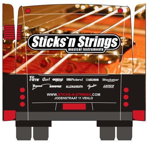 sticks 'n strings busreclame ontwerp